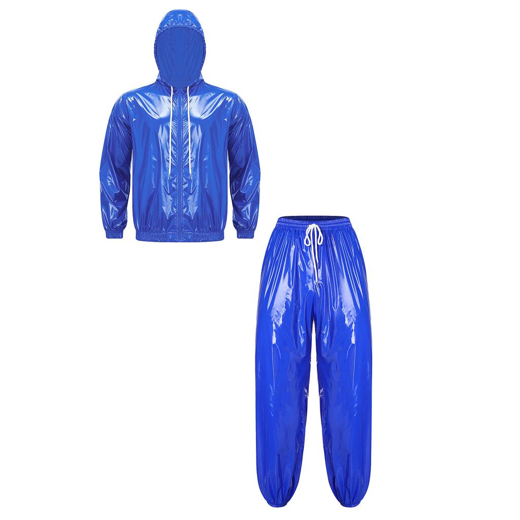 Men’s Outdoor Waterproof Suit Hooded Windbreaker Jacket Front Zipper and Sweatpants for Trail Fishing Workout Exercise