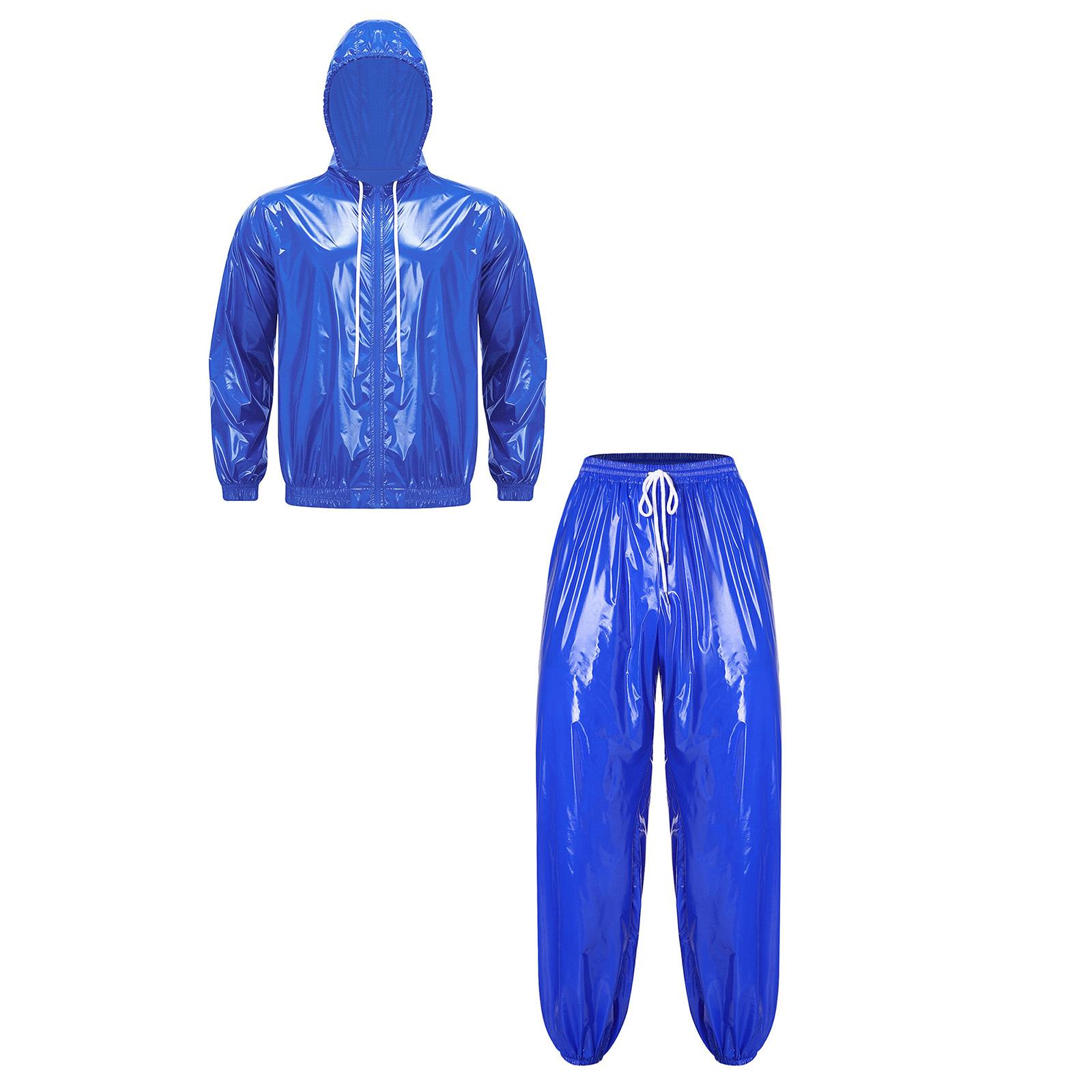 Wasserdichte Kapuzenjacke mit Reißverschluss und Trainingshose Herren Outdoor Anzug zum Wandern Angeln Fitnessstudio Training S blau