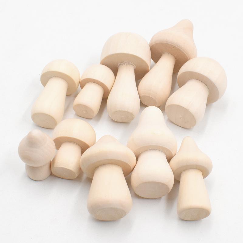 10PCS Unfinished Wooden Mushroom Natural Mini Wood Mushrooms for Arts and Crafts Projects Decoration, DIY Paint Color