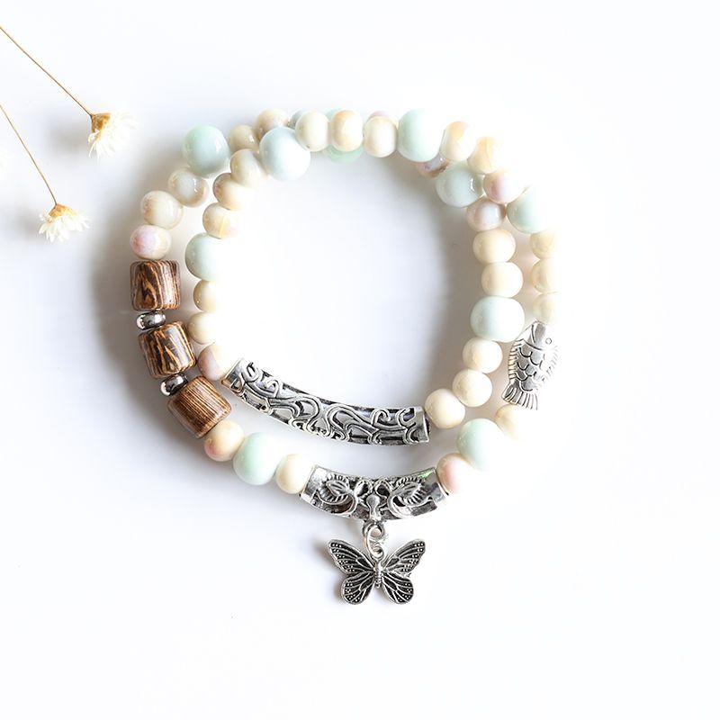 

Новый китайский керамический браслет Цзиндэчжэнь, фарфоровые бусины-розы, браслет из бусин, двойной браслет в китайском древнем стиле, оригинальные свежие студенческие украшения Grassland Scenery [Butterfly]]