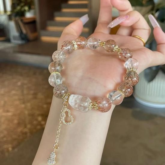Natural Black Gold Super Seven & White Crystal Pixiu Bracelet - Women s Luxurious Transparent Style