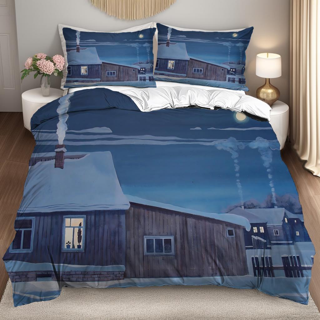 Snowy hut pattern 3d Printed Quilt cover set Home Textiles Polyester Luxury Bedding Set Soft Comfortable Duvet Cover Pillowcases