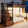 Cama alta de metal 90 x 200 cm, estrutura com painéis de madeira e grade de segurança, escada montável em ambos os lados, iluminação LED, cama para crianças, jovens, adultos, preto