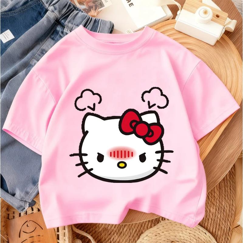 Hello Kitty Модная Летняя Мультяшная Футболка Горячая Распродажа Уличный Стиль Повседневная Для Мальчиков и Девочек Детей 160 white