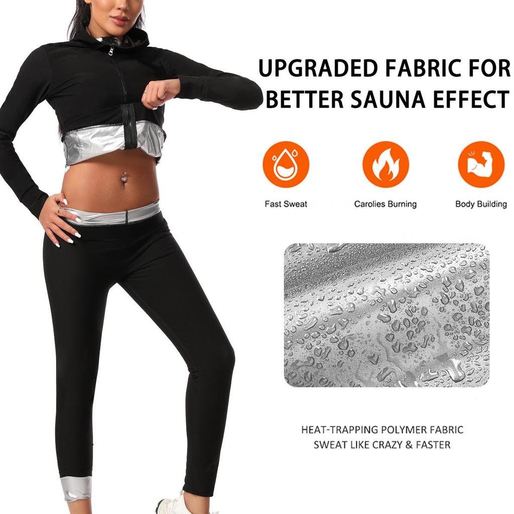 Damski Zestaw do Jogi z Długim Rękawem i Zamkiem: Kombinezon do sauny z kapturem do fitness i biegania