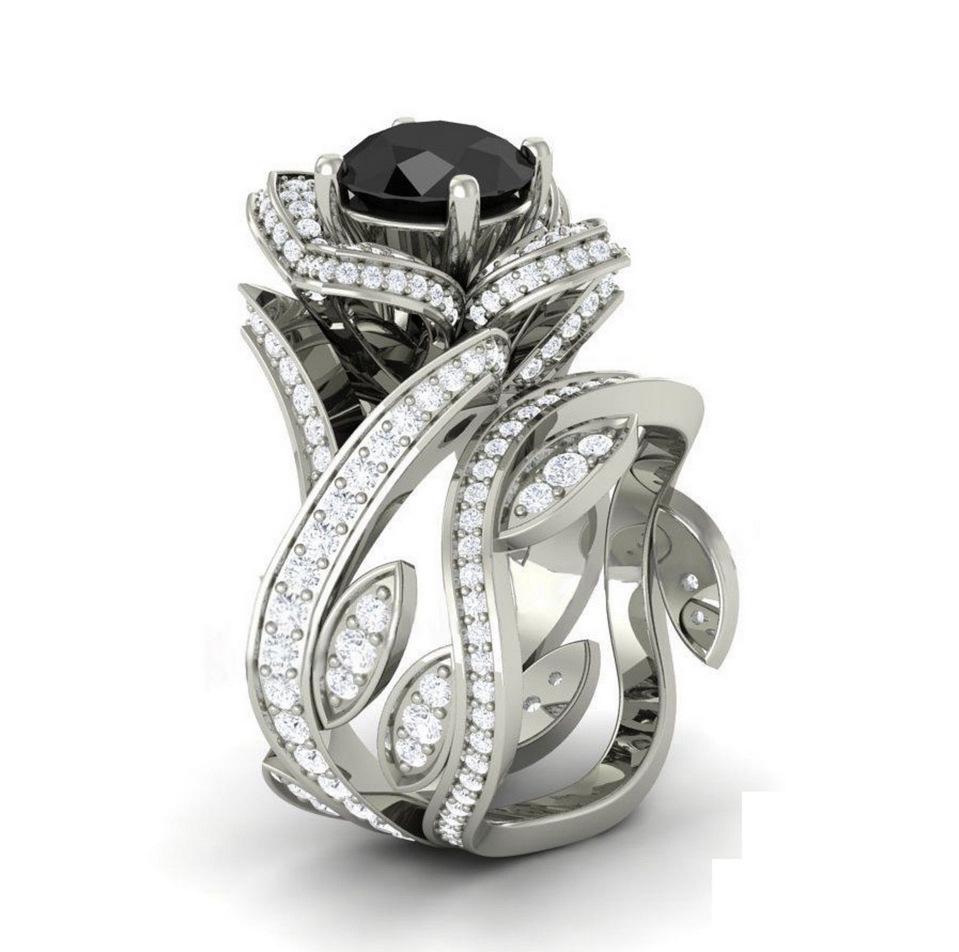 High Quality Women'S Rose Zircon Ring Copper Silver Plated Creative Flower Ring