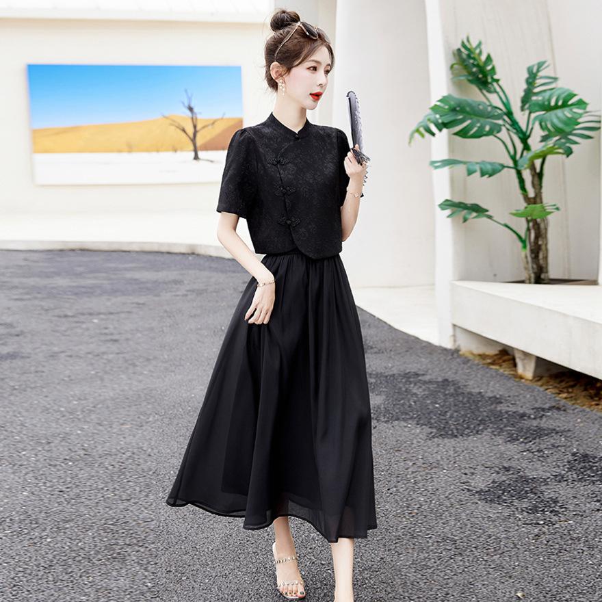 Improved cheongsam set skirt women's  new design sense small dress two-piece set