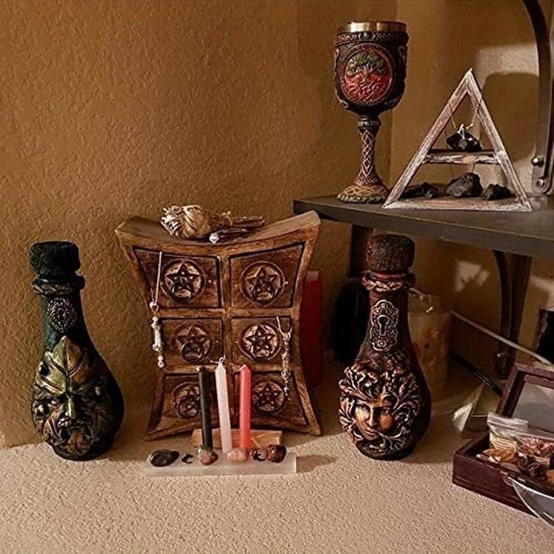 New Vintage Creative Witch Bottle Celestial Body Home Decor Ornaments Moon Water Bottle Face Painting Teng Vase Resin Ornaments