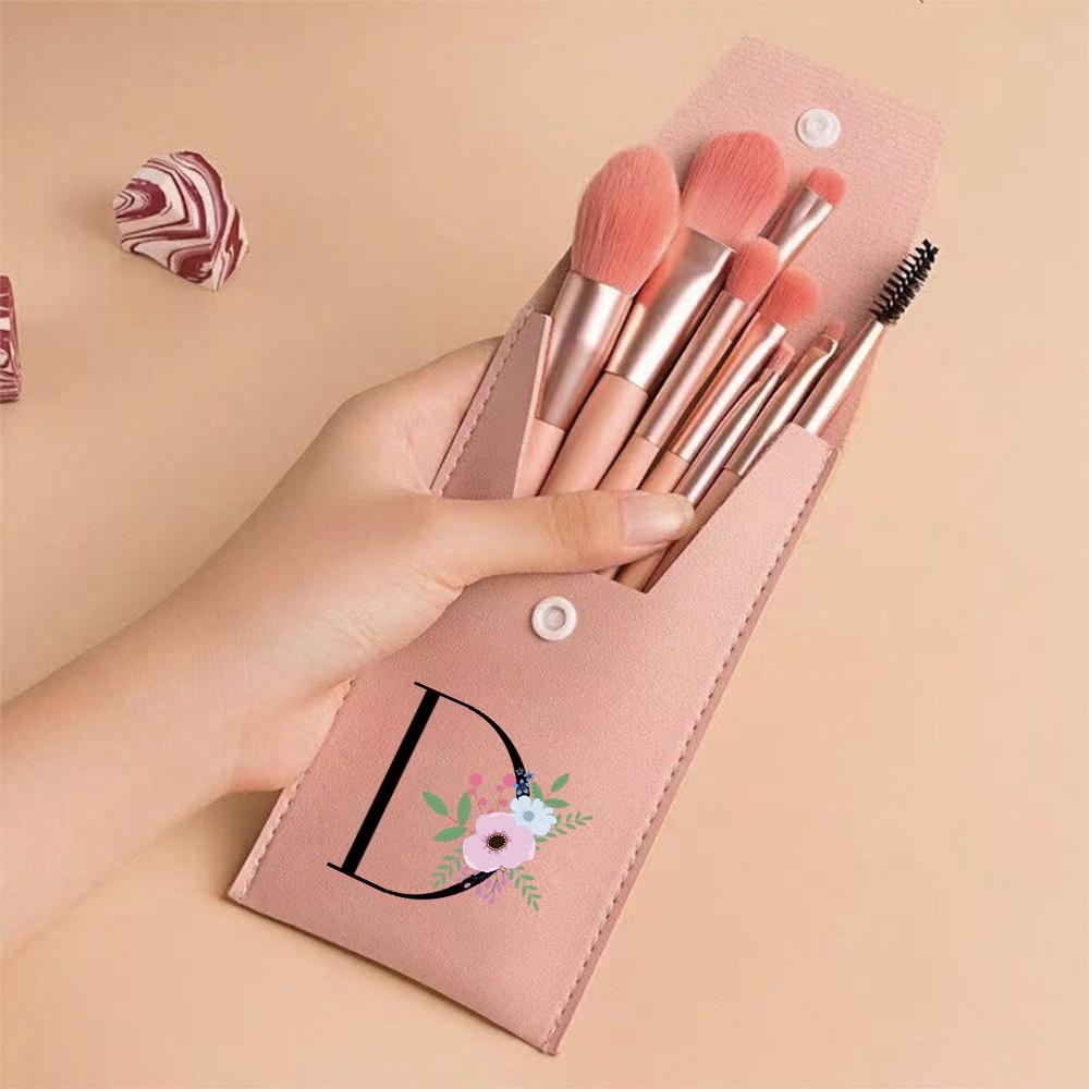 Pink Makeup Brushes Set Soft Synthetic Hair Portable Powder Eyeshadow Brushes For Daily Use Flower And Black Pattern