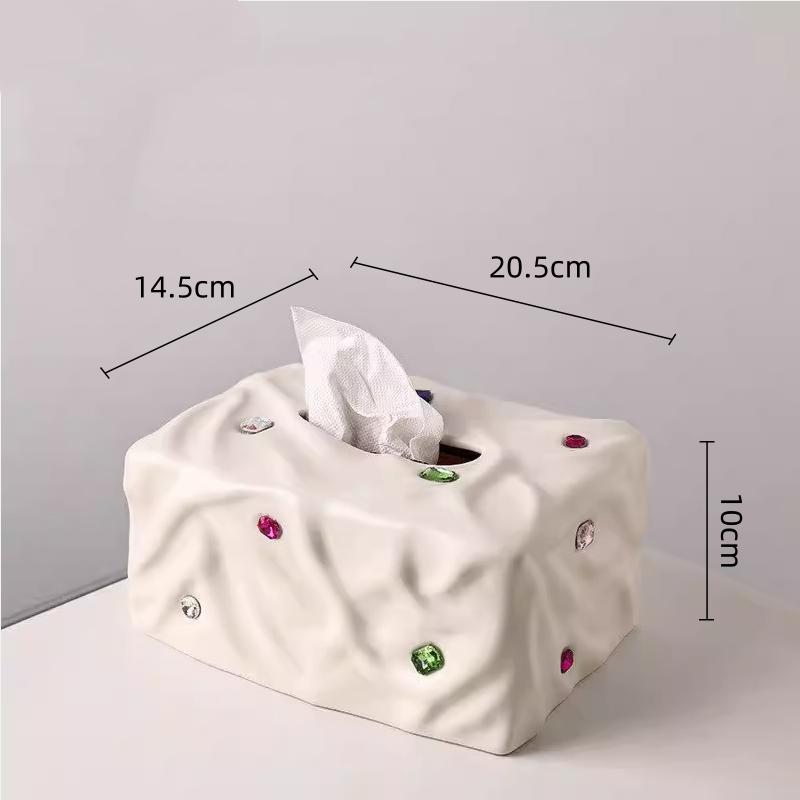 

Ceramic Tissue Box Inlaid with Colorful Gemstones Folded Napkin Holder Desktop Storage Container Toilet Paper Holder белый