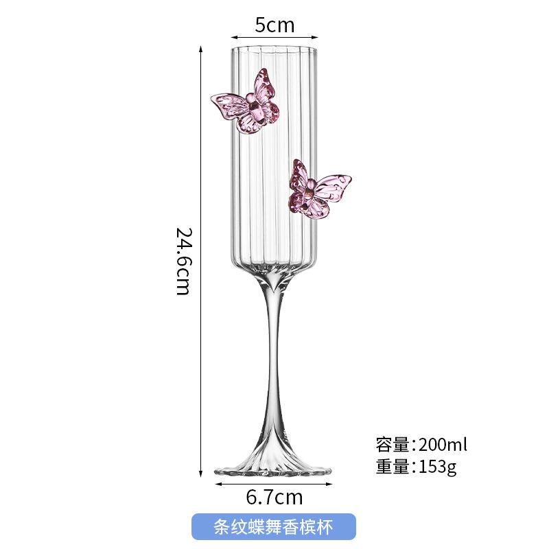 Bicchiere da Vino a Righe Verticali Bicchiere da Champagne Regalo Speciale per Matrimonio Bicchiere da Vino con Gambo a Farfalla Bicchiere da Vino Rosso