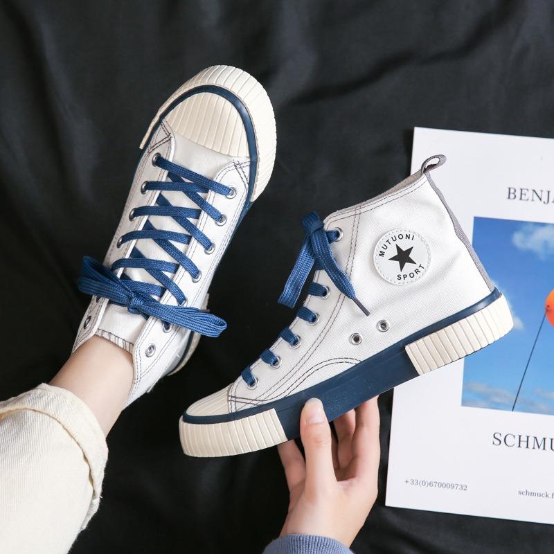 Spring High-top Canvas Shoes Women's Secondary Rubber Shoes Student Board Shoes Street Shooting Trendy Shoes
