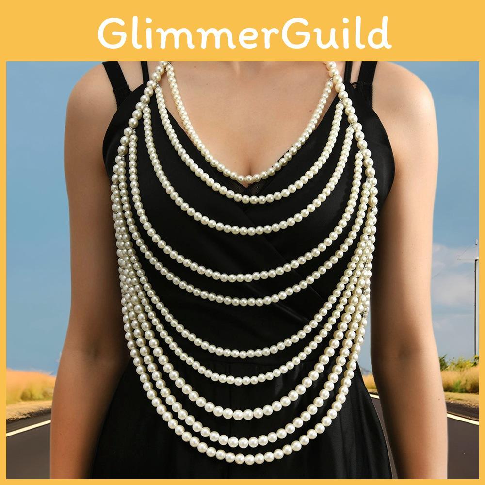 Chain Boho Body Necklace Accessory With Pearl Beads For Fashion Women