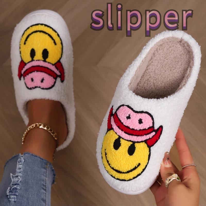 Fashion Cartoon Pattern Lovely Plush Slippers Women Indoor Warm Cozy Cotton Slippers Woman Winter Light Anti Slip Cotton Slides Ladies