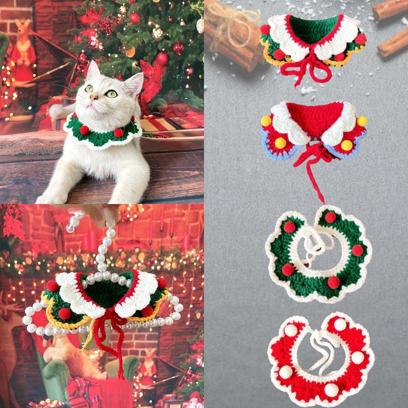 Dog Cat Collar Christmas Pet Knitted Scarf Necklace Bib Party Dress Up Gift