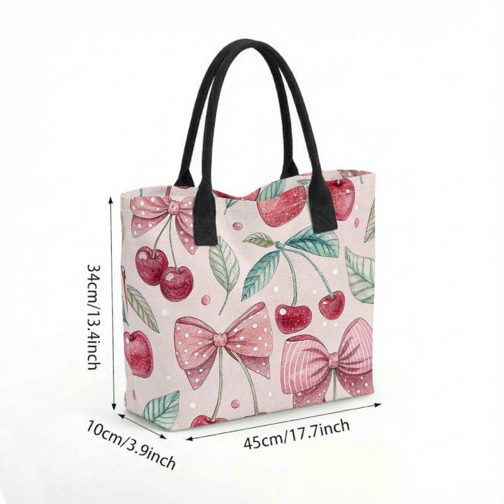 Cute Cherry Bow Tote Bag Fashion Casual Printed Shoulder Bag Large Capacity Daily Handbag for Women