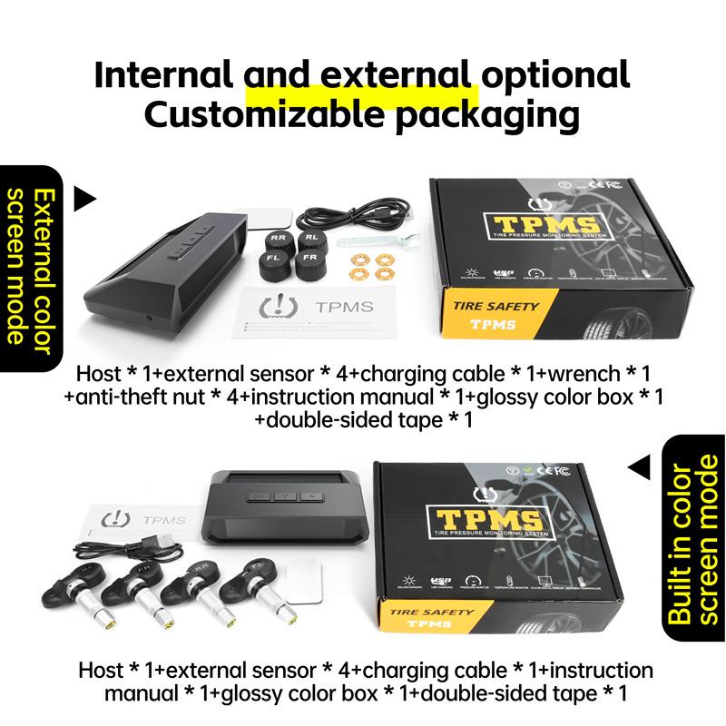 T17 8bar Car TPMS Sensors Tpms USB Car Digital Tire Gauges Spare Tyre Internal/External 4 Sensors System