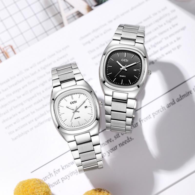 Simple Double Calendar Women's Watch High Value Solid Steel Waterproof Watch Women's Niche Oval Quartz Watch