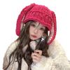 Women Winter Hat Long Bunny Ear Decor Knitted High Elasticity Warm Thick Soft Ear Protection Solid Color Windproof Anti-slip Decorative Lady Cap