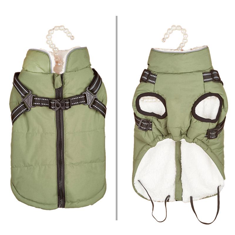 Warm Reflective Dog Coat with Harness - Thickened Cotton for Autumn/Winter