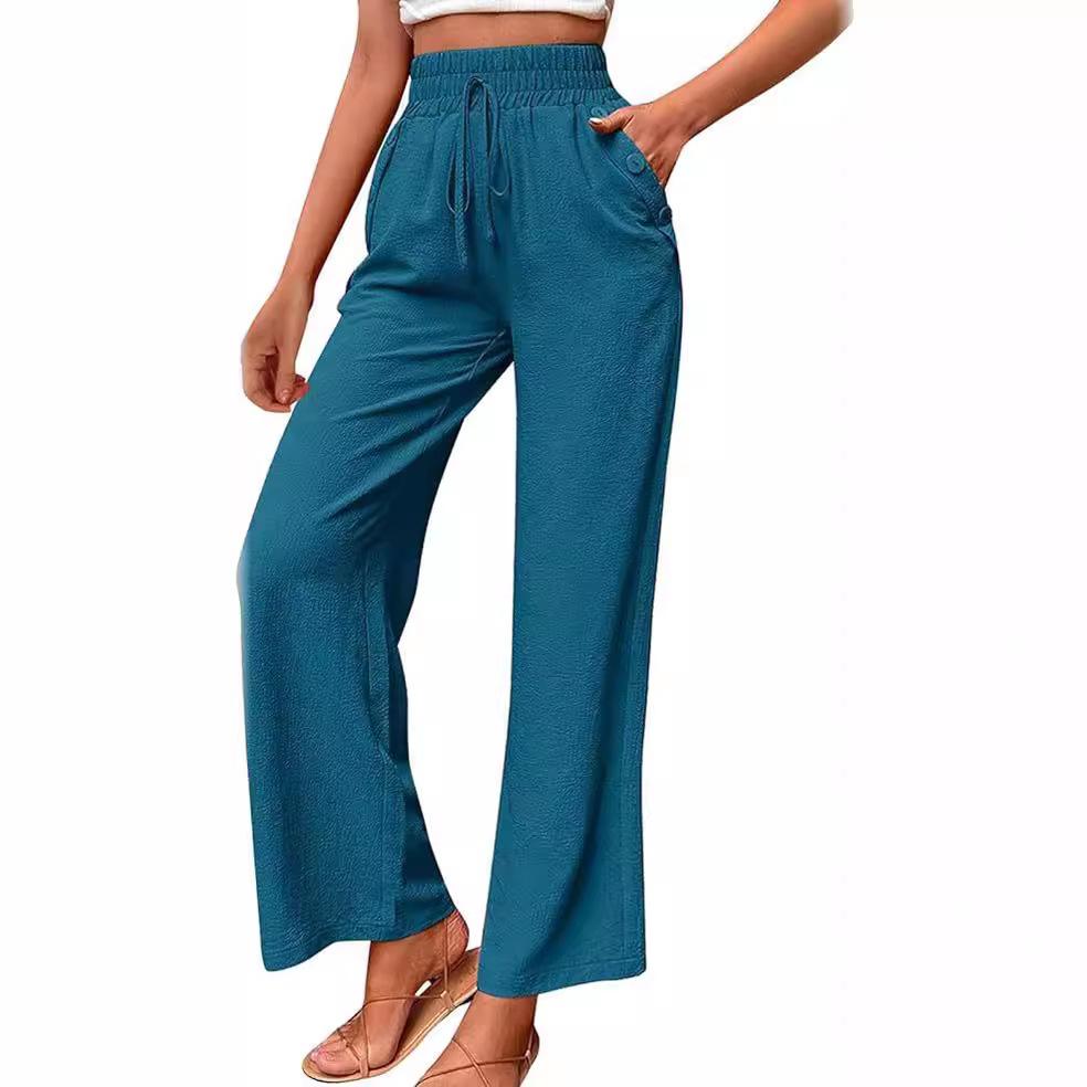 Women's Fashion Summer Spring Casual Solid Color Print Loose High Waist Trousers Pants & Capris Casual Trousers