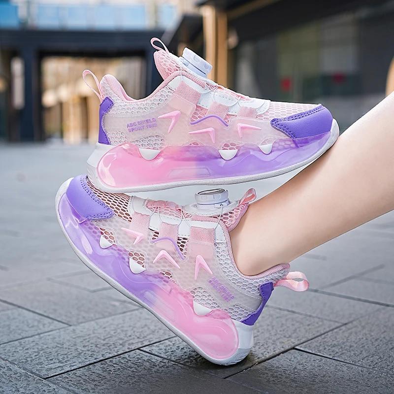 Boys and Girls Summer Single Net Rotary Buckle Glow-in-the-dark Sneakers Breathable Walking Shoes 2313