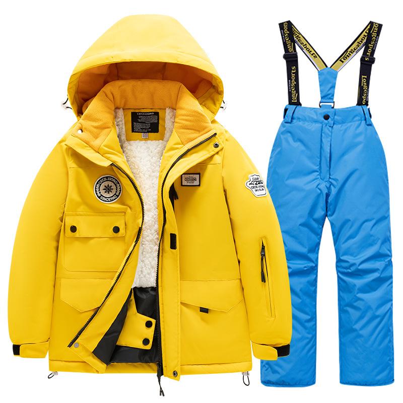 Children's Winter Ski Suit: Fleece-Lined, Waterproof, Windproof, One-Piece Ski Bib Pants for Boys and Girls