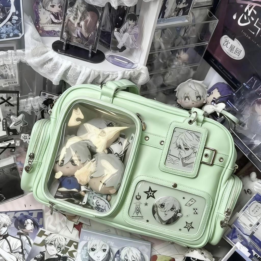 Harajuku Pin Doll 20cm Display Ita Bag Women PU Leather Preppy Style Large Capacity Shoulder Bag Ladies Daily Crossbody Bag Chic