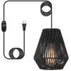 Plug-in Pendant Light,Hanging Lights Fixture With 15ft Cord On/Off Switch,Black Handwoven Rattan Basket Shade Boho Lamp for Bathroom Staircase