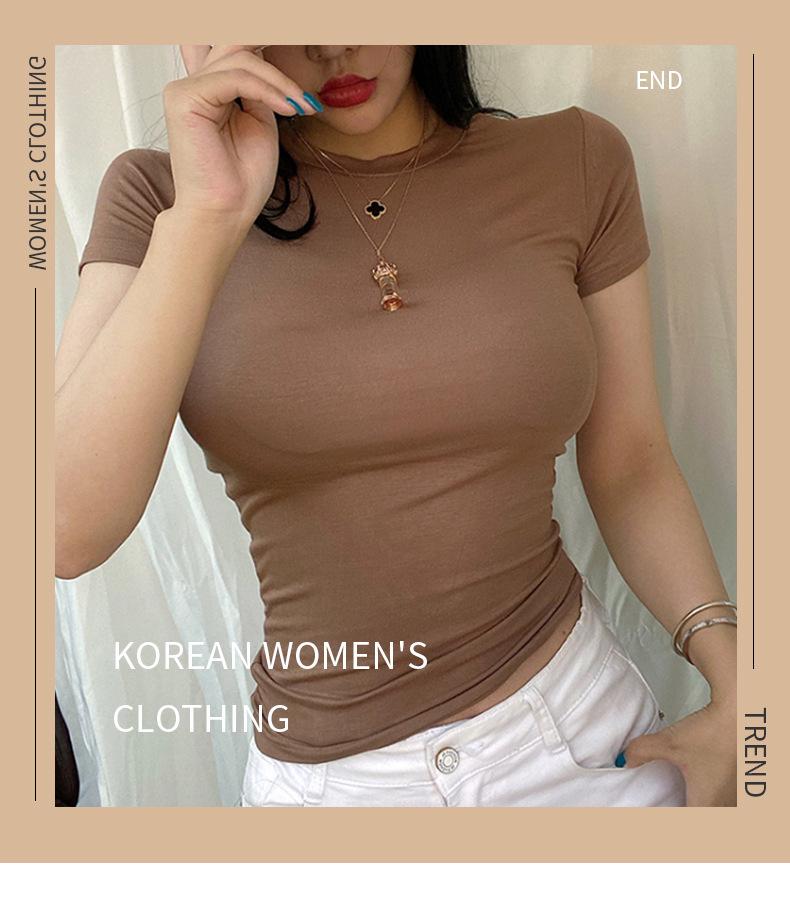 Korean Style Slim Fit Women's Solid Color Short-Sleeve T-Shirt