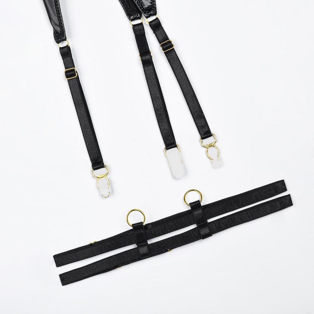 Hollow Out Backless Transparent  Lingerie Garter Belt Four Piece Set Underwear