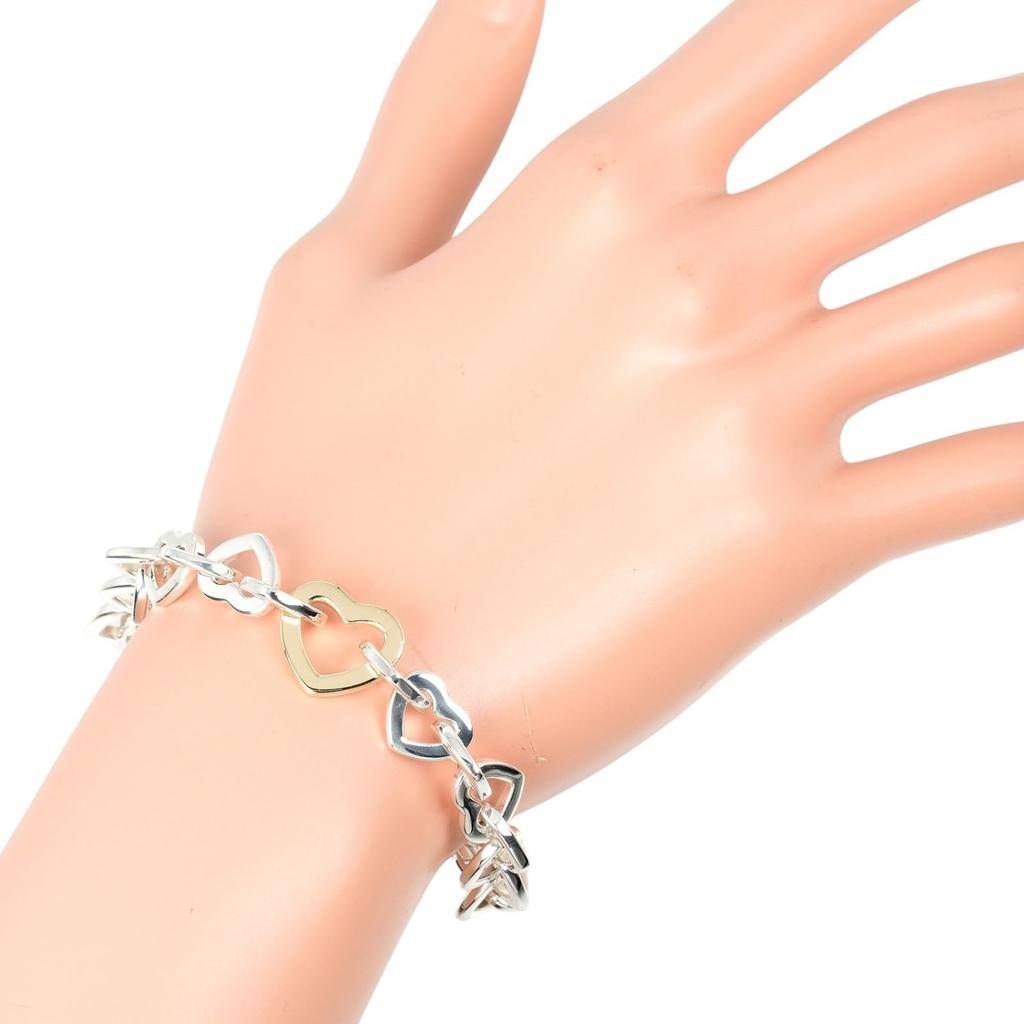 TIFFANY&Co. Heart link Bracelet Wrist Size6.4" Silver925/K18 yellow gold 33.79g Women Used