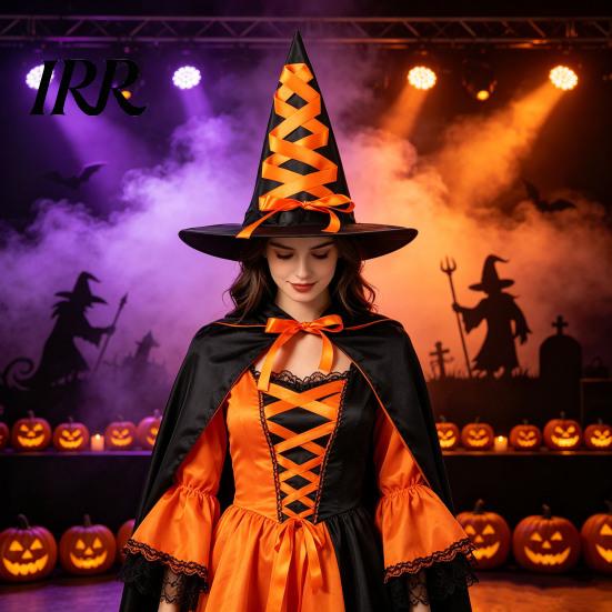 Creative Halloween Witch Hat, Reusable Oxford Cloth Pointed Wizard Hat for Costume, Carnival, Masquerade, Cosplay Party Black