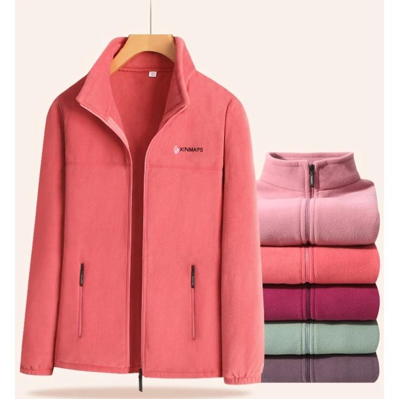 Women's Polar Fleece Zipper Cardigan Jacket Embroidered Letters Warm Double-sided Plush Sweatershirt Thick Warm Coats Sportshirt