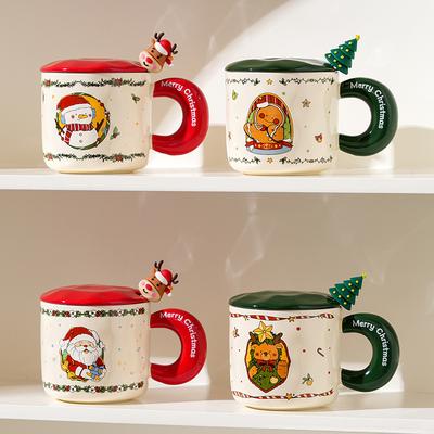 Creative Christmas Ceramic Cup with Lid Home Cute Couple Water Cup High Precision Gift Souvenir Ins Mug