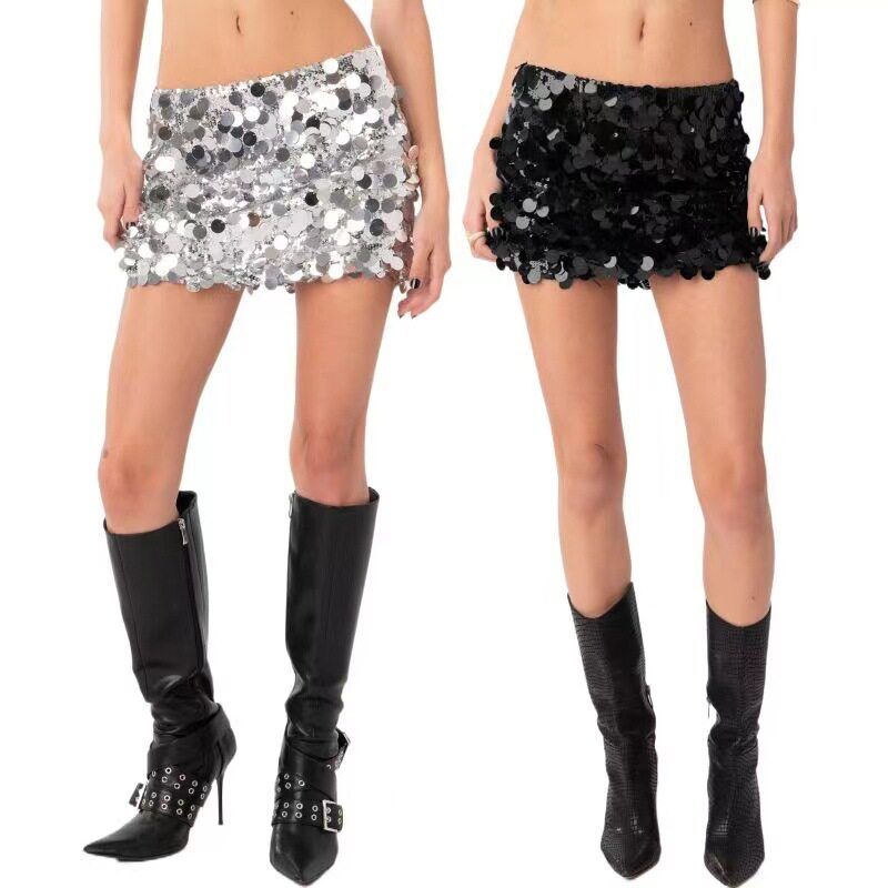 

and American Foreign Trade New Spring and Summer Women s Short Skirts with Irregular Sequins, Fashionable Bodycon Skirts, Slim-Fit Shorts for Women 23025-Black S