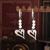 Titanium Steel 18k Gold Plated Heart Earrings with Cross Tassel and Imitation Pearl