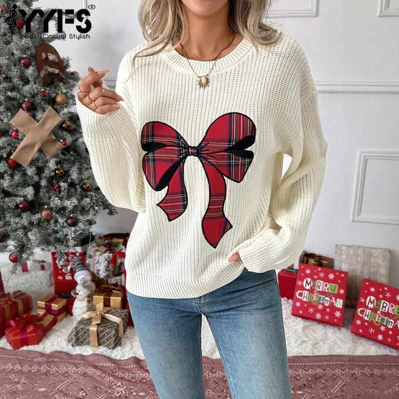 YYFS Women's Fashion Casual Fall Winter Stripe Print Long Sleeve O-Neck Sweaters