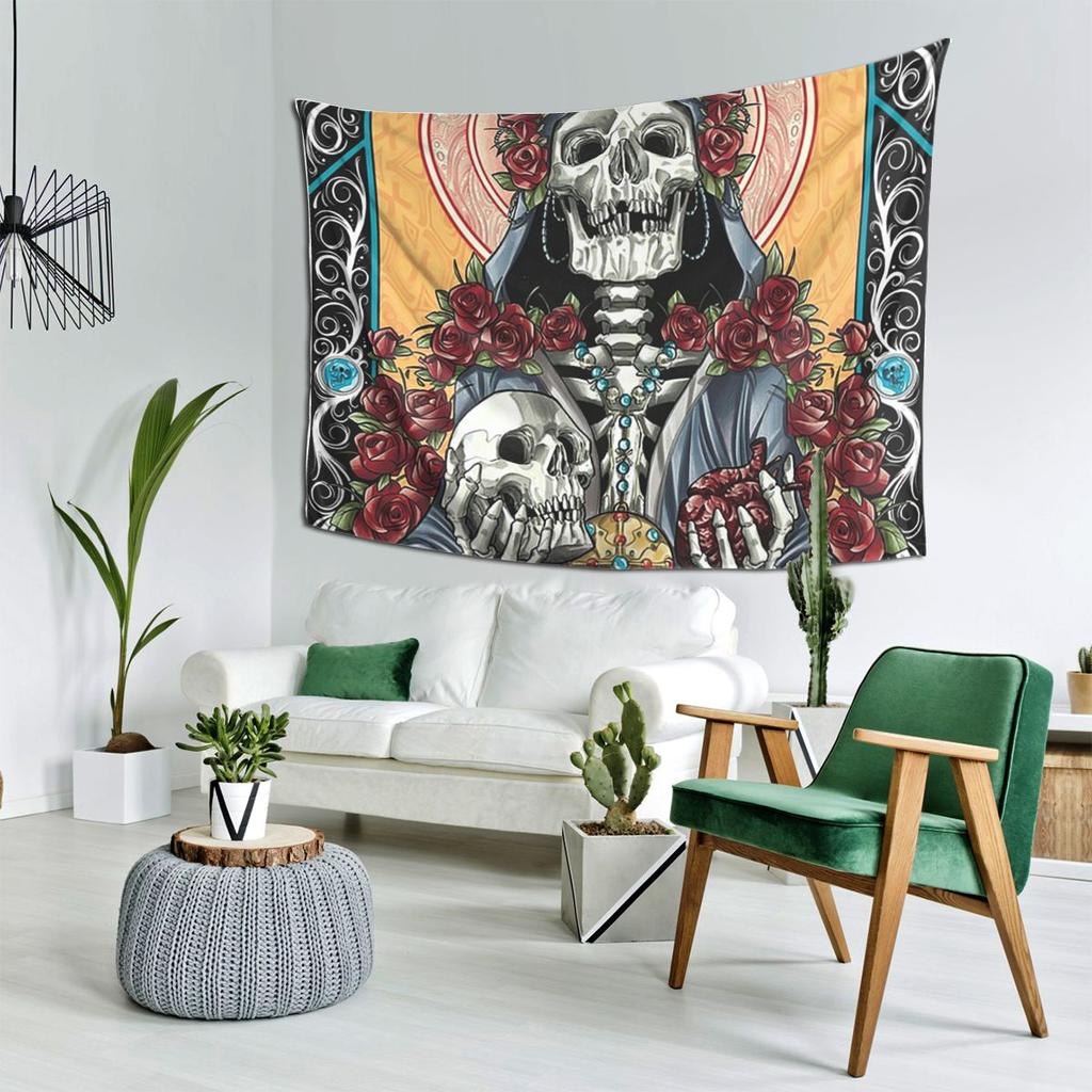 Santa Muerte Spanish Tapestry Decoration Art Aesthetic Tapestries for Living Room Bedroom Home Wall Cloth Wall Hanging