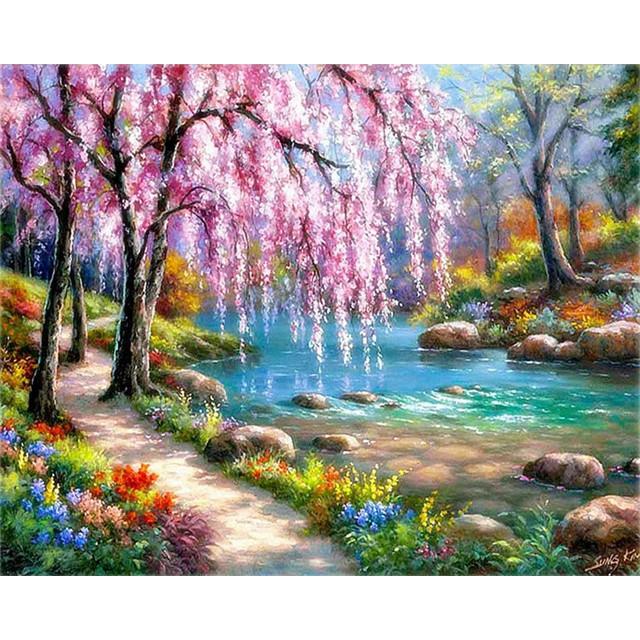 YEESAM ART Dipingi Con I Numeri Per Adulti E Bambini - Tela Di Lino 50x40 Cm, Fiori Rosa Romantici, Colori Acrilici E Pennelli Inclusi, Regalo Creativo