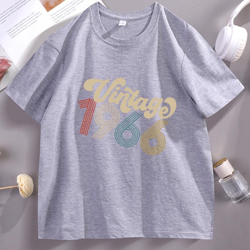 Vintage 1966 Retro T-Shirt 60th Birthday Short Sleeve Tshirt Pullover Round Neck Cotton Short Sleeve T Shirt Breathable Clothes