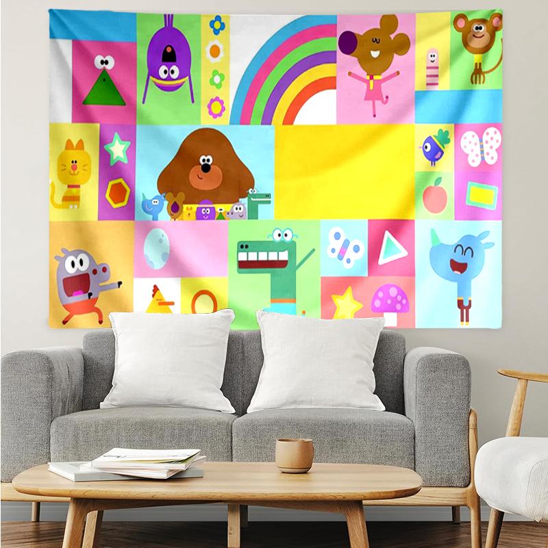 Hey-Duggee Print Tapestry, Backdrop, Easy Setup, Ideal for Bedroom, Office & Living Room, with Aesthetic Wall Hanging Decor.