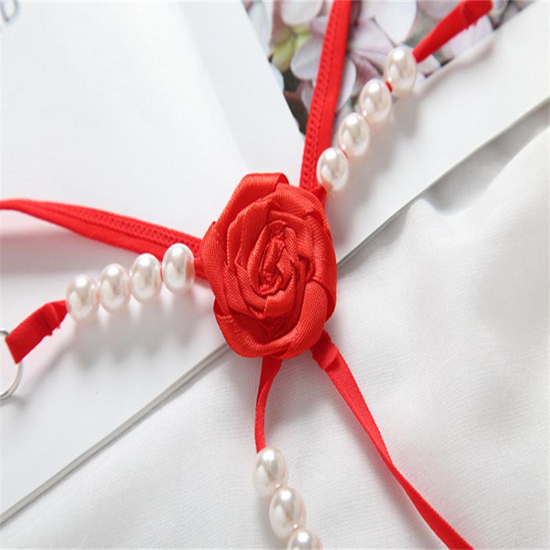 Chiloți perle sexy, cu flori de trandafir, pantaloni tanga transparente, lenjerie reglabilă cu talie joasă