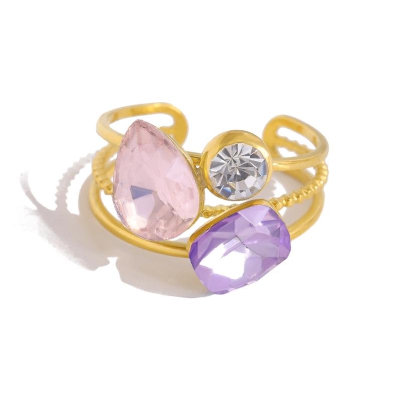 Adjustable Blue Zircon Open Ring Titaniums Steel Jewelry Elegant Designs Finger Accessory For Women Gift