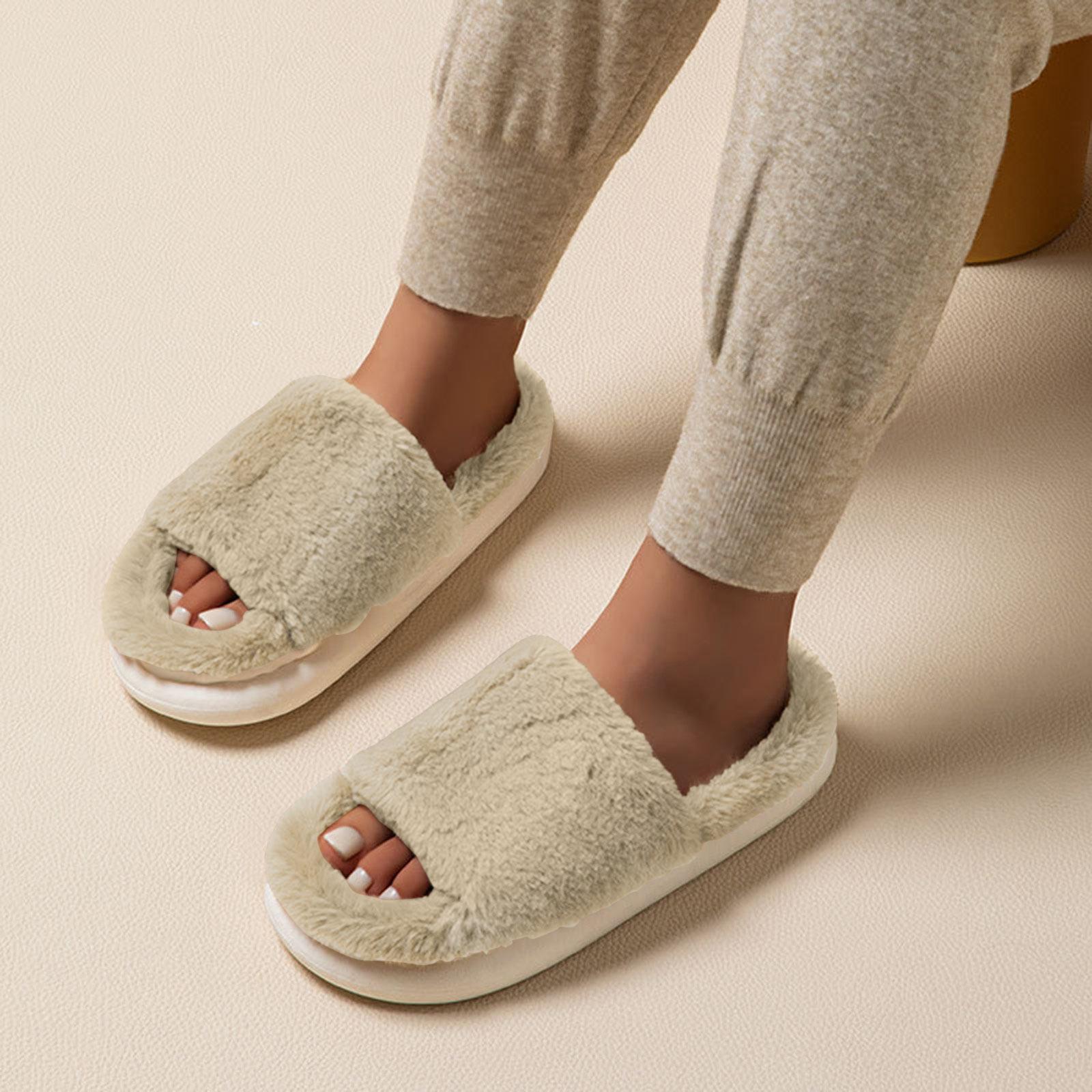 Open Toe Fuzzy Slippers Versatile For Home Wear Lined With Fleece For Warmth Won t Make Your Feet Smelly Womens Slippers Summer 38 2090₽