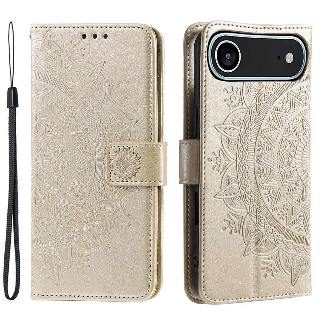 Für iPhone 17 Air Ständerhülle Geprägtes Totem PU Leder Brieftasche Handyhülle mit Handschlaufe