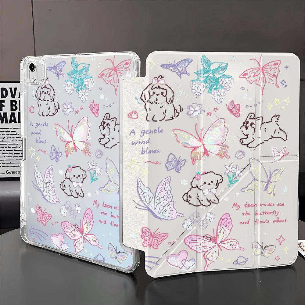 Play Puppy for iPad Pro11 Inch Y Folded Edge Sticker Tablet Protective Case with Pen Slot Anti-drop Soft Case Ins Wind