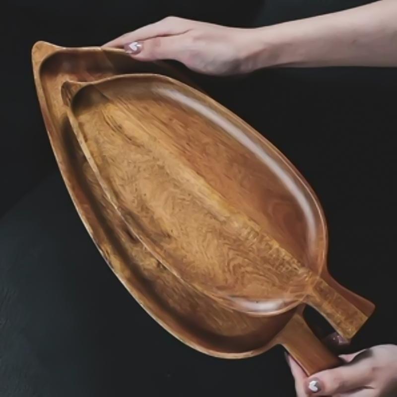Wood Leaf Shaped Tray Large Size Food Storage Platter Elegant Teas Snacks Sushi Serving Plate for Kitchen Dining