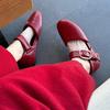 Fashion Belt Buckle Red Mary Janes Flats 2025 Spring Autumn New Walking Comfy Casual Flat Shoes