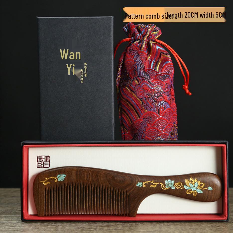 

Натуральный гребень из зеленого сандалового дерева и эбенового дерева с 38 зубьями - Идеальный подарочный набор для женщин ко Дню матери и Дню учителя